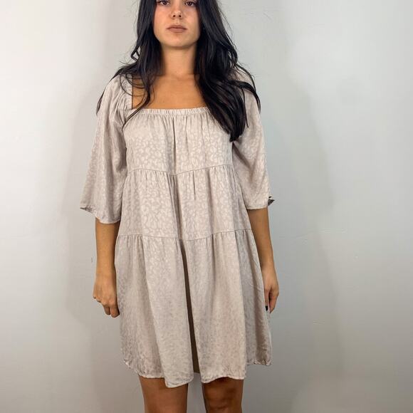 LunaChix Light Tan Ruffle Flowy Shift Dress - Picture 7 of 9